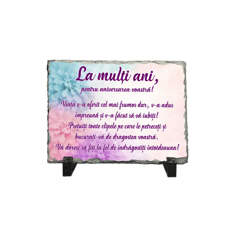 La multi ani pentru aniversarea voastra, piatra ardezie personalizata, cu mesaj model pa012
